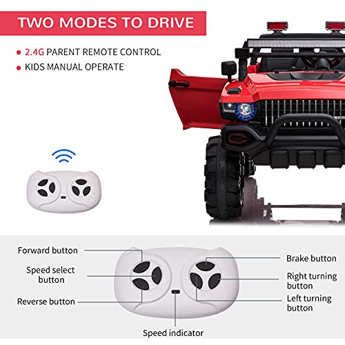 Aosom 12V Police Car Ride-on Truck with Remote Control & Siren, 2-Seater Battery-Operated Electric Car for Kids with Music, Electric Ride-on Toy with Horn, Red by Aosom LLC