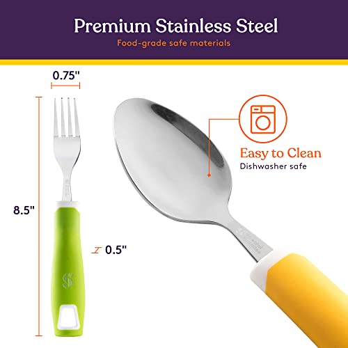 Special Supplies Adaptive Utensils 5-Piece Set Non-Weighted, Non-Slip Handles for Hand Tremors, Arthritis, Parkinsonâs, Elderly Use -Stainless Steel Knife, Rocker Knife, Fork, Spoons -Colored by Special Supplies