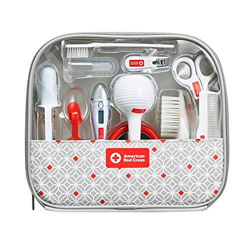 American Red Cross Deluxe Health and Grooming Kit| Infant and Baby Grooming | Infant and Baby Health | Thermometer, Medicine Dispenser, Comb, Brush, Nail Clippers and More with Convenient Tote by TOMY