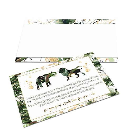 Tropical Jungle Baby Shower Thank You Cards with Envelopes (25 Pack) Message from Baby Thanking Guests for Gifts â Safari Animal Greenery and Gold Designs (4 X 6 Size) Flat Stationery Set Printed Boy or Girl Theme - Paper Clever Party by Paper Clever Part