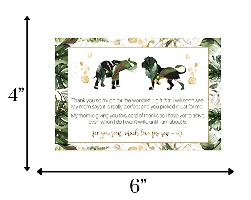 Tropical Jungle Baby Shower Thank You Cards with Envelopes (25 Pack) Message from Baby Thanking Guests for Gifts â Safari Animal Greenery and Gold Designs (4 X 6 Size) Flat Stationery Set Printed Boy or Girl Theme - Paper Clever Party by Paper Clever Part