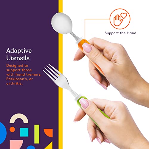 Special Supplies Adaptive Utensils 5-Piece Set Non-Weighted, Non-Slip Handles for Hand Tremors, Arthritis, Parkinsonâs, Elderly Use -Stainless Steel Knife, Rocker Knife, Fork, Spoons -Colored by Special Supplies