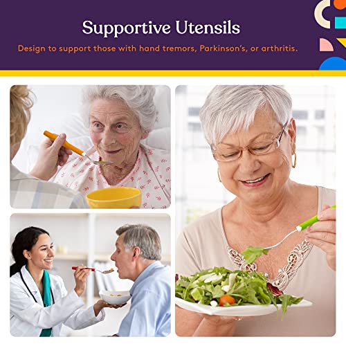 Special Supplies Adaptive Utensils 5-Piece Set Non-Weighted, Non-Slip Handles for Hand Tremors, Arthritis, Parkinsonâs, Elderly Use -Stainless Steel Knife, Rocker Knife, Fork, Spoons -Colored by Special Supplies