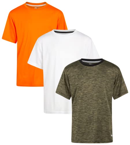 RBX Boysâ Athletic T-Shirt â 3 Pack Active Performance Dry-Fit Sports Tee (8-20), Size 10-12, Spring Fatigue/White/Vibrant Orange from 