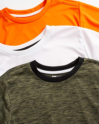 RBX Boysâ Athletic T-Shirt â 3 Pack Active Performance Dry-Fit Sports Tee (8-20), Size 10-12, Spring Fatigue/White/Vibrant Orange from 