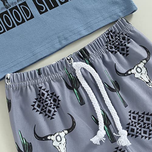 Muasaaluxi Western Baby Boy Summer Clothes Cow Print Short Sleeve T-Shirt Casual Shorts Toddler Boy Outfits 0-3T (Blue, 0-6 Months) by Muasaaluxi