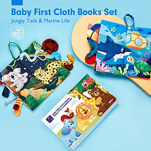 Baby Books 0-6 Months Touch and Feel Soft Books Set 2PCS Baby Toys 3-6 Months First Cloth Books Jungle Tails and Marine Life Baby Gifts for Newborn Girl Boy Stroller Infant Toys Baby Sensory Toys from CubicFun Toys Industrial Co.,Ltd