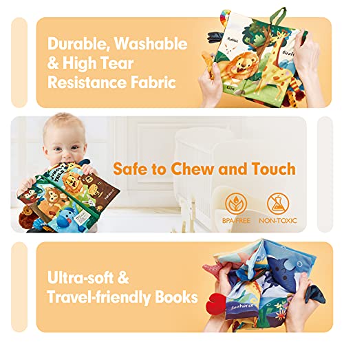 Baby Books 0-6 Months Touch and Feel Soft Books Set 2PCS Baby Toys 3-6 Months First Cloth Books Jungle Tails and Marine Life Baby Gifts for Newborn Girl Boy Stroller Infant Toys Baby Sensory Toys from CubicFun Toys Industrial Co.,Ltd