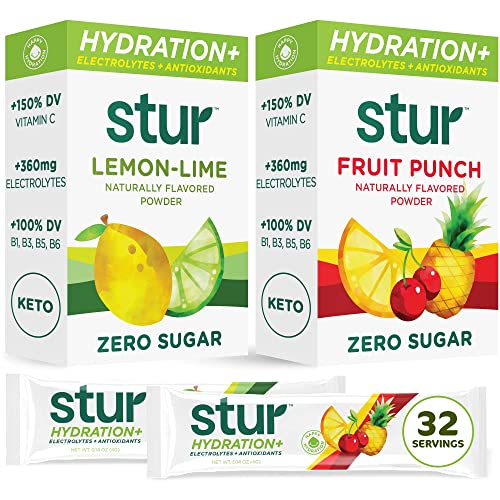 Stur Electrolyte Hydration Powder, High Antioxidants, B Vitamins, Sugar Free, Non-GMO | for Daily Hydration, Workout Recovery, Wellness & More | Naturally Delicious (Variety, 32 Packets) from Dyla LLC