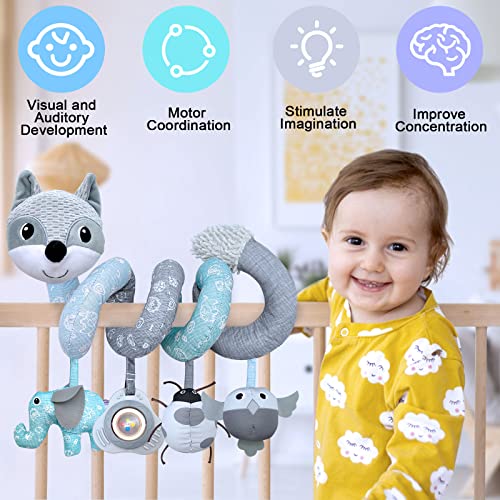 MONSTIME Car Seat Toys Newborn Toys, Stroller Toys Baby Toys 0-3 Months Infant Toys, Spiral Activity Plush Toys for Carseat Stroller Crib, Baby Toys for 0 3 6 9 12 Babies Boys Girls Enfants - Grey from MONSTIME
