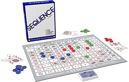 SEQUENCE- Original SEQUENCE Game with Folding Board, Cards and Chips by Jax ( Packaging may Vary ) White, 10.3" x 8.1" x 2.31" by Jax Ltd Inc