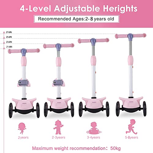Wheelive 2 in 1 Kick Scooter for Kids, 3 Wheels Toddler Scooter with 3 Light Up Wheels/Removable âSeat 4 Adjustable Height Scooters for Boys & Girls 2-6 Years Old from Wheelive