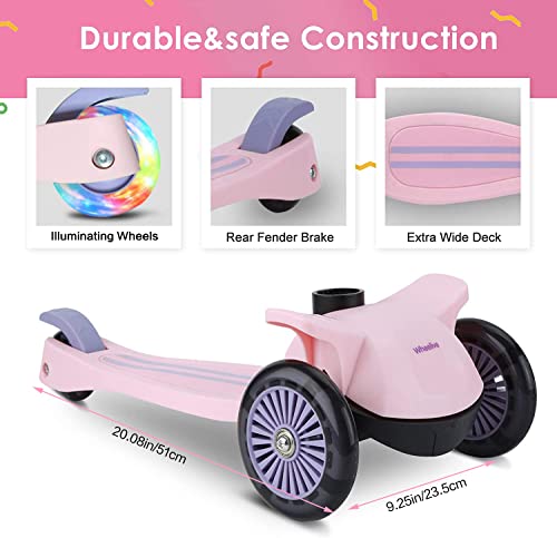 Wheelive 2 in 1 Kick Scooter for Kids, 3 Wheels Toddler Scooter with 3 Light Up Wheels/Removable âSeat 4 Adjustable Height Scooters for Boys & Girls 2-6 Years Old from Wheelive
