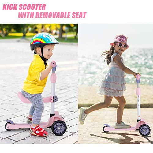 Wheelive 2 in 1 Kick Scooter for Kids, 3 Wheels Toddler Scooter with 3 Light Up Wheels/Removable âSeat 4 Adjustable Height Scooters for Boys & Girls 2-6 Years Old from Wheelive