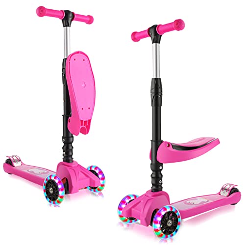 Hikole Scooter for Kids Ages 3-8,Toddler 3 Wheel Kick Scooter with Foldable Seat,Ajustable Height,LED Light Up PU Flashing Wheels,Extra Wide Deck up to 110 Lbs,Birthday Gifts for Boys & Girls by Hikole