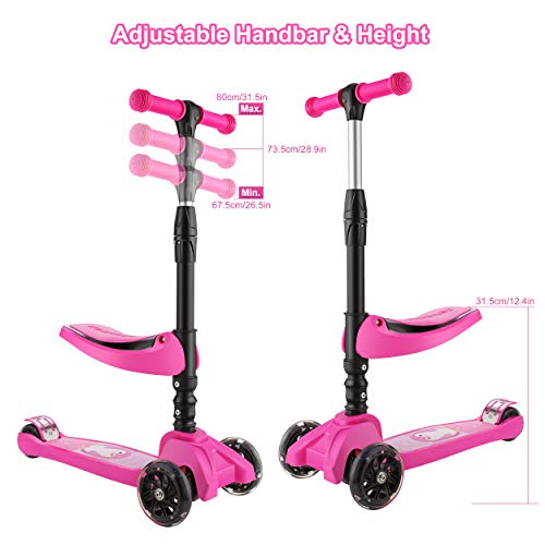 Hikole Scooter for Kids Ages 3-8,Toddler 3 Wheel Kick Scooter with Foldable Seat,Ajustable Height,LED Light Up PU Flashing Wheels,Extra Wide Deck up to 110 Lbs,Birthday Gifts for Boys & Girls by Hikole