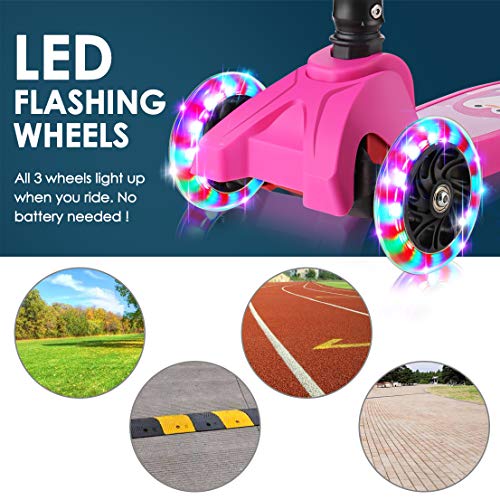 Hikole Scooter for Kids Ages 3-8,Toddler 3 Wheel Kick Scooter with Foldable Seat,Ajustable Height,LED Light Up PU Flashing Wheels,Extra Wide Deck up to 110 Lbs,Birthday Gifts for Boys & Girls by Hikole