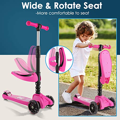 Hikole Scooter for Kids Ages 3-8,Toddler 3 Wheel Kick Scooter with Foldable Seat,Ajustable Height,LED Light Up PU Flashing Wheels,Extra Wide Deck up to 110 Lbs,Birthday Gifts for Boys & Girls by Hikole