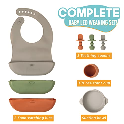 Baby Led Weaning Feeding Supplies for Toddlers - UpwardBaby Baby Feeding Set - Suction Silicone Baby Bowl - Self Eating Utensils Set with Spoons, Bibs, Cups - Dishwasher-Safe Infant Food Plate Kit from UpwardBaby