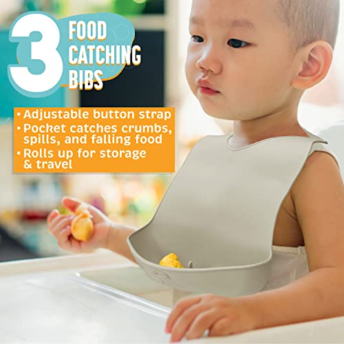 Baby Led Weaning Feeding Supplies for Toddlers - UpwardBaby Baby Feeding Set - Suction Silicone Baby Bowl - Self Eating Utensils Set with Spoons, Bibs, Cups - Dishwasher-Safe Infant Food Plate Kit from UpwardBaby