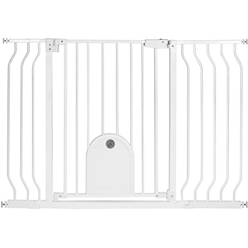 Baby Gate with Cat Door 30" Height, 29.5"-48.4" Auto-Close Safety Metal Pet Gate for Doorway, Stairs, House, Walk Through Child Gate with Pet Door, Includes 4 Wall Cups and 2 Extension Pieces by HUNTEA