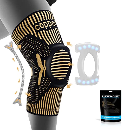 Professional Copper Knee Brace(New Version) - Knee Compression Sleeve Support for Men Women with Patella Gel Pad & Side Stabilizers, Medical Grade Knee Sleeves Knee Braces for Knee Pain,Meniscus Tear,Arthritis,Running,ACL,Workout from Lusenone