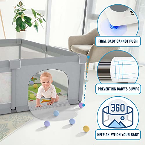 Baby Playpen 79" X 71" , LUTIKIANG Play Yard for Babies and Toddlers with Mat, Safety Extra Large Baby Fence Area, Indoor & Outdoor Kids Activity Play Center with Anti-Slip Suckers and Zipper Gate. by LUTIKIANG