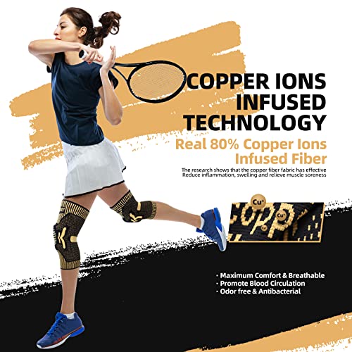 Professional Copper Knee Brace(New Version) - Knee Compression Sleeve Support for Men Women with Patella Gel Pad & Side Stabilizers, Medical Grade Knee Sleeves Knee Braces for Knee Pain,Meniscus Tear,Arthritis,Running,ACL,Workout from Lusenone