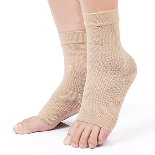 KEKINGÂ® Ankle Brace Compression Support Sleeve for Women & Men, Medical Ankle Compression Socks for Plantar Fasciitis, Foot & Ankle Swelling, Achilles Tendon Support, Arch Support, 1 Pair of Beige M by KEKING