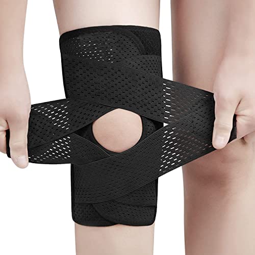 Knee Brace for Women Knee Pain Adjustable Knee Compression Sleeve Support with Side Stabilizers for Men Women Working Out, Running, Fitness, Weightlifting ACL MCL Meniscal Tear Black(Large) from ANAMPION