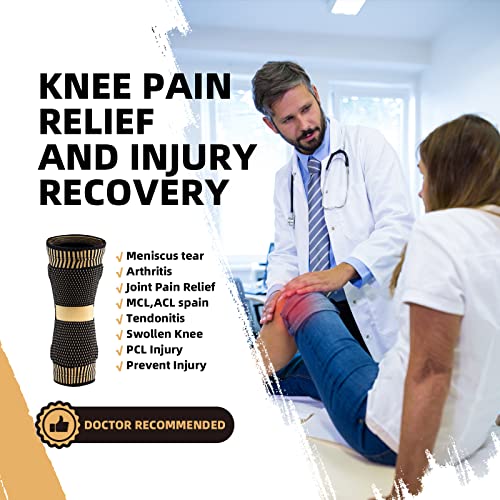 Professional Copper Knee Brace(New Version) - Knee Compression Sleeve Support for Men Women with Patella Gel Pad & Side Stabilizers, Medical Grade Knee Sleeves Knee Braces for Knee Pain,Meniscus Tear,Arthritis,Running,ACL,Workout from Lusenone