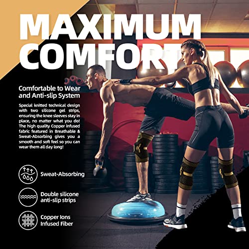 Professional Copper Knee Brace(New Version) - Knee Compression Sleeve Support for Men Women with Patella Gel Pad & Side Stabilizers, Medical Grade Knee Sleeves Knee Braces for Knee Pain,Meniscus Tear,Arthritis,Running,ACL,Workout from Lusenone