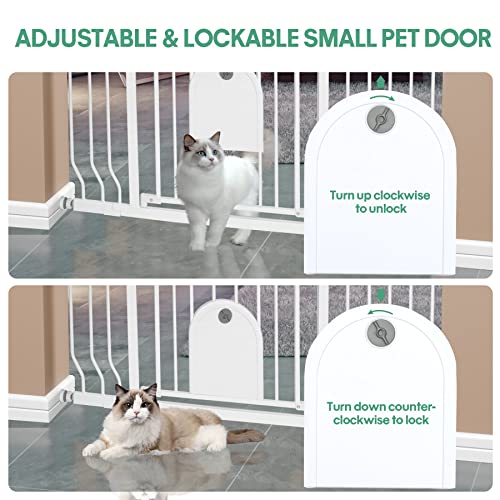 Baby Gate with Cat Door 30" Height, 29.5"-48.4" Auto-Close Safety Metal Pet Gate for Doorway, Stairs, House, Walk Through Child Gate with Pet Door, Includes 4 Wall Cups and 2 Extension Pieces by HUNTEA