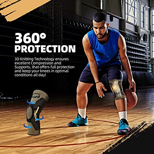 Professional Copper Knee Brace(New Version) - Knee Compression Sleeve Support for Men Women with Patella Gel Pad & Side Stabilizers, Medical Grade Knee Sleeves Knee Braces for Knee Pain,Meniscus Tear,Arthritis,Running,ACL,Workout from Lusenone
