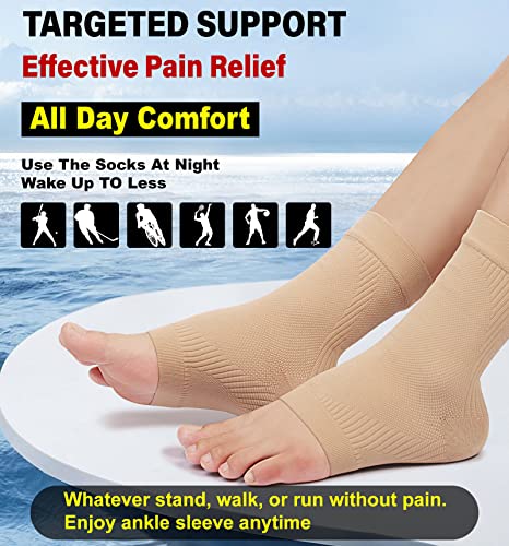 KEKINGÂ® Ankle Brace Compression Support Sleeve for Women & Men, Medical Ankle Compression Socks for Plantar Fasciitis, Foot & Ankle Swelling, Achilles Tendon Support, Arch Support, 1 Pair of Beige M by KEKING
