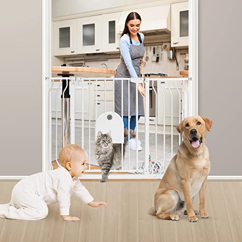 Baby Gate with Cat Door 30" Height, 29.5"-48.4" Auto-Close Safety Metal Pet Gate for Doorway, Stairs, House, Walk Through Child Gate with Pet Door, Includes 4 Wall Cups and 2 Extension Pieces by HUNTEA