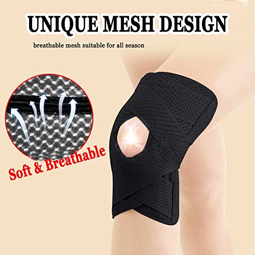 Knee Brace for Women Knee Pain Adjustable Knee Compression Sleeve Support with Side Stabilizers for Men Women Working Out, Running, Fitness, Weightlifting ACL MCL Meniscal Tear Black(Large) from ANAMPION