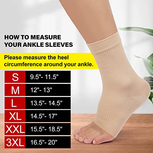 KEKINGÂ® Ankle Brace Compression Support Sleeve for Women & Men, Medical Ankle Compression Socks for Plantar Fasciitis, Foot & Ankle Swelling, Achilles Tendon Support, Arch Support, 1 Pair of Beige M by KEKING