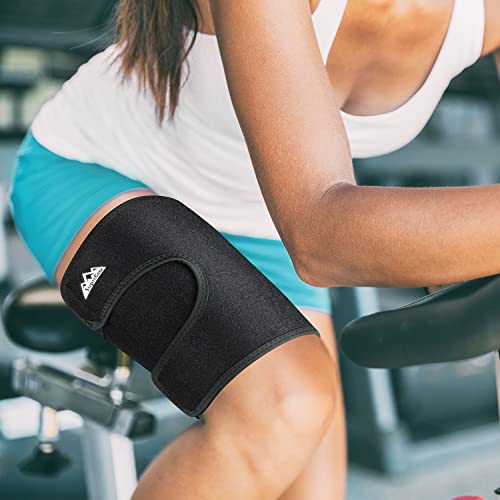 supregear Thigh Brace Support, Adjustable Thigh Compression Sleeve Neoprene Hamstring Quad Wrap Breathable Non-Slip Upper Leg Brace Leg Slimmer for Women Men Pulled Groin Muscle, Quadriceps, Black from J&D Tech