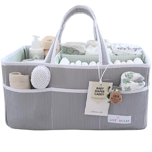 Lily Miles Baby Diaper Caddy - Large Organizer Tote Bag for Infant Boy or Girl - Baby Shower Gift - Nursery Must Haves - Registry Favorites - Collapsible Newborn Caddie Car Travel by Lily Miles