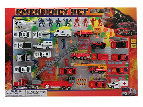Mozlly Diecast Police and Rescue Emergency Crew Theme Assorted Vehicles Accessories with Play Mat for Boys Kids Children Pre-Kindergarten Toys Games 46 Piece Play Set Ideal Gift Vehicle Playsets from Luckystar