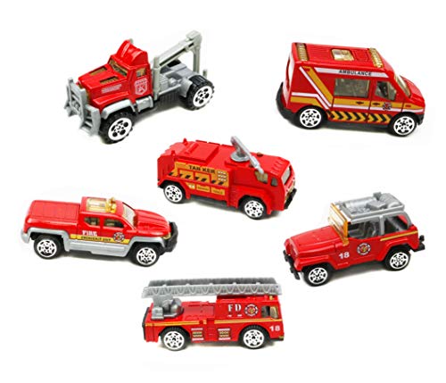Smart Novelty Die Cast Emergency Trucks Vehicles Toy Cars Play Set in Carrier Truck - 7 in 1 Transport Truck Emergency Car Set for Kids Gifts (Fire Vehicle Set) from Smart Novelty