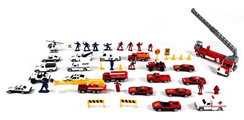 Mozlly Diecast Police and Rescue Emergency Crew Theme Assorted Vehicles Accessories with Play Mat for Boys Kids Children Pre-Kindergarten Toys Games 46 Piece Play Set Ideal Gift Vehicle Playsets from Luckystar