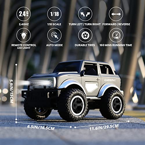 DEERC DE49 RC Cars Remote Control Car, 80 Min Play SUV Cars Toys, 2.4Ghz 1:18 Scale All-Terrain Monster Trucks with LED Headlights, Auto Demo Mode Off-Road Jeep Crawler Gifts for Boys Girls Kids, Grey from DEERC
