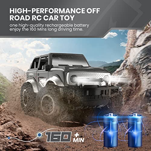 DEERC DE49 RC Cars Remote Control Car, 80 Min Play SUV Cars Toys, 2.4Ghz 1:18 Scale All-Terrain Monster Trucks with LED Headlights, Auto Demo Mode Off-Road Jeep Crawler Gifts for Boys Girls Kids, Grey from DEERC