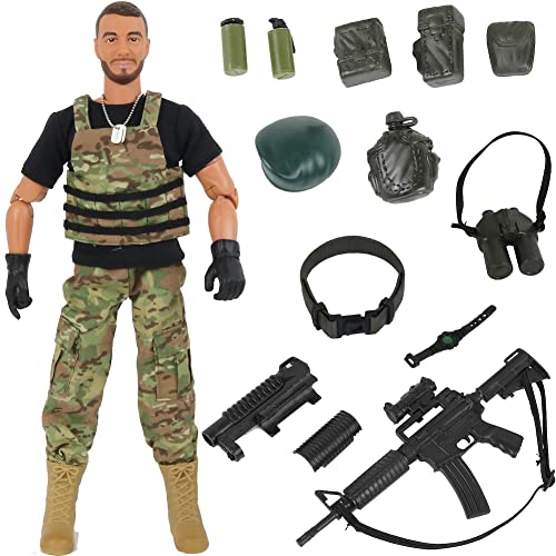 Click N' Play Military Green Beret Elite Swat Unit 12" Action Figure Play Set with Accessories , Brown from Click N' Play