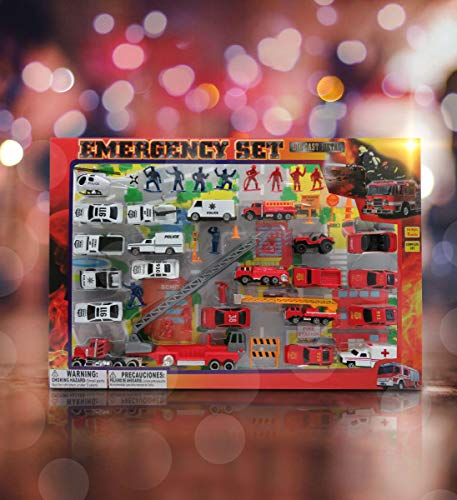 Mozlly Diecast Police and Rescue Emergency Crew Theme Assorted Vehicles Accessories with Play Mat for Boys Kids Children Pre-Kindergarten Toys Games 46 Piece Play Set Ideal Gift Vehicle Playsets from Luckystar