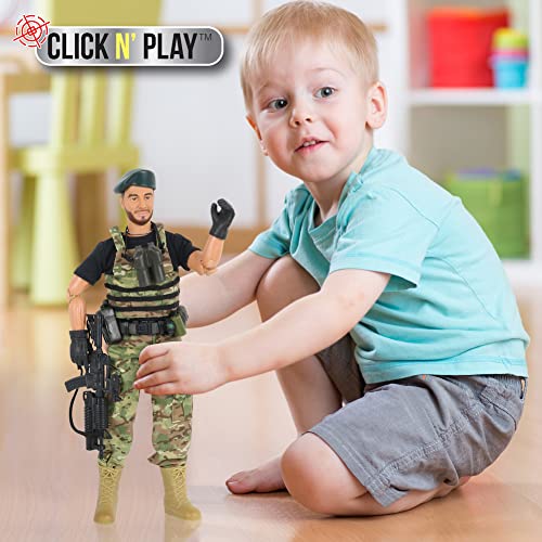 Click N' Play Military Green Beret Elite Swat Unit 12" Action Figure Play Set with Accessories , Brown from Click N' Play
