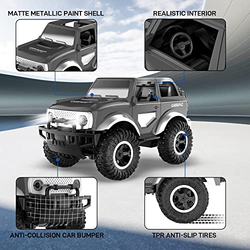 DEERC DE49 RC Cars Remote Control Car, 80 Min Play SUV Cars Toys, 2.4Ghz 1:18 Scale All-Terrain Monster Trucks with LED Headlights, Auto Demo Mode Off-Road Jeep Crawler Gifts for Boys Girls Kids, Grey from DEERC