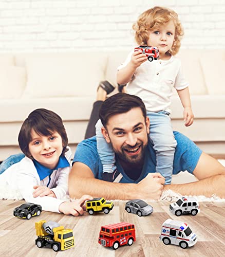 Toddler Toys Cars Die-Cast Vehicles, Kids Pull Back Cars Set, Fire Truck School Bus Ambulance Police Cars for Boys Girls, Halloween Party Favor Gifts by Geyiie